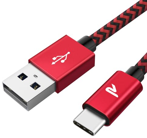 RAMPOW USB C Kabel, iPhone 15 Ladekabel QC3.0, 3A, 1M, Rot, für iPhone 15/15 Pro, Samsung Galaxy S22/S21/S20/Note10