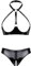 CHICTRY Womens 2 Piece Lingerie Set Stretch Vinyl Shelf Bra Quarter Cup Bra Tops with Panty Nightwear G Black L