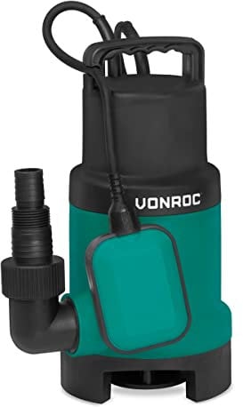VONROC Pompa sommersa 900W – 16000 l/h per acque sporche e pulite. Con galleggiante