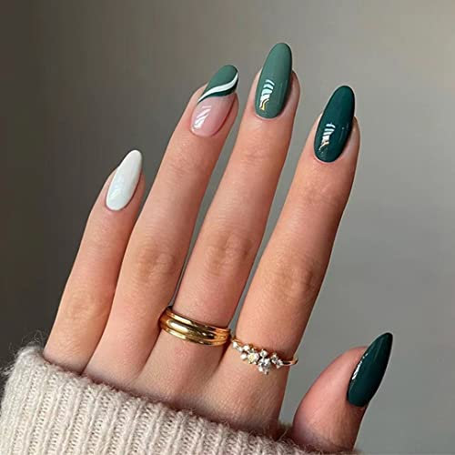 Sethexy Französisch Swirl Falsche Nägel Mandel Press on Nails French 24pcs Acryl Nägel zum Aufkleben für Frauen und Mädchen