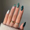 Sethexy Wavy Line False Nails French Oval Abstract Press on Nails Green Fake Nails 24Pcs Art Acrylic Stick on Nail Tips