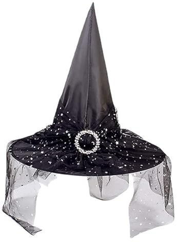 CHUANGOU Halloween Hexenhut Schwarzer Hexenhut Spitz zulaufender für Damen