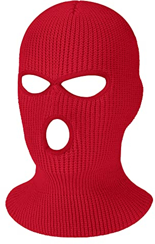 Geyoga 3 Loch Winter Strickmaske Voll Gesichtsabdeckung Skimaske Gestrickte Sturmhauben (Erwachsenengröße, Rot)