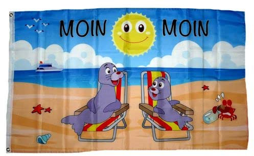 Fahne/Flagge Moin Moin Robben Sonne 90 x 150 cm