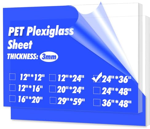 Art3d (2 Pack) 1/8 Thick Plexiglass Sheets - 36 x 24 PET Clear Sheets for Art Design,Craft Projects, Signs, DIY in Home, Wedding, Festival,Party,Office