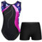 Freebily Mädchen Turnanzug Glitzer Ärmellos Turntrikot Gymnastik Body Shorts Set Kinder Ballett Tanzkleidung Wettkampf Traininganzug A_Marineblau&Rose 98-104/3-4 Jahre