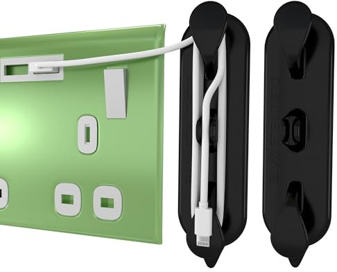 DL8 Cable Mate - Self-Adhesive USB Cable Tidy Holder - Wall Mounted Organiser for Home, Office, Car - Black
