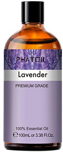 Aceite Esencial Lavanda 100ML, PHATOIL Aceites Esenciales para Humidificador, Aceites Esenciales Naturales Puros para Difusor Aromaterapia, Vela