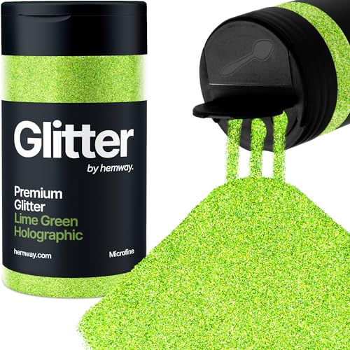 Hemway Premium Glitter Shaker - Lime Green Holographic | Microfine Metallic Flake Sequins for Resin & Epoxy Crafts | Craft Supplies for Tumblers, Festival, Hair, Face, Body, Eye & Nail Art | 125 g