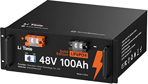 Batteria al litio LiTime 48V 100Ah LiFePO4, BMS 100A incorporato, solido involucro metallico, 4000~15000 cicli, perfetta per case solari, camper, impianti off-grid