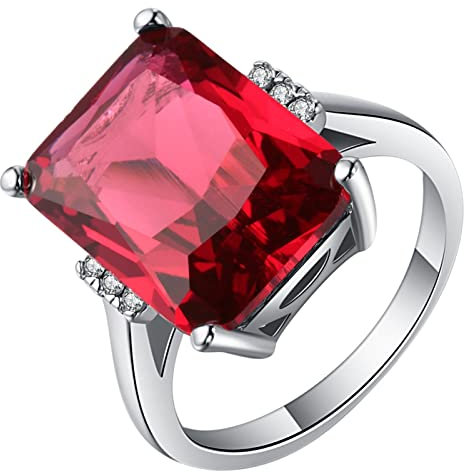 BCughia Ring Damen, Ehering Zirkonia Silberrot Kupfer Rot Smaragdschliff 4 Krappen Roter Smaragd Versprechen Eheringe Geschenke für Damen Größe 62 (19.7)