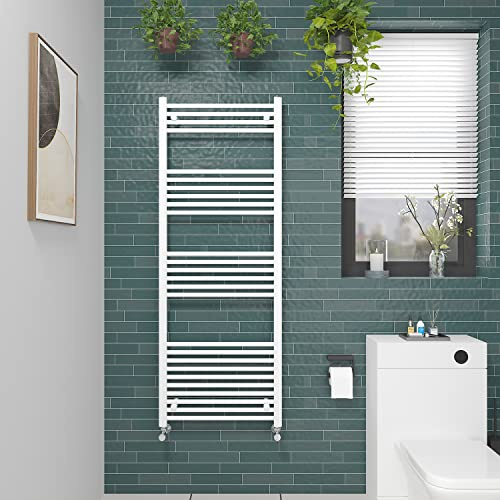 NRG Straight Gloss White Bathroom Heated Towel Rail Radiator 1600x600mm | Steel, Radiator Wall Mounted, Central Heating Ladder Rad Warmer, Larger Water Capacity, Bathroom Radiator Towel Rail