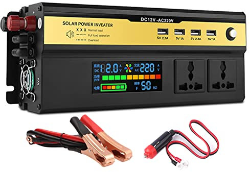 1200W 1600W 2200W Convertisseur 12V 24V 48V 220V Onduleur Transformateur avec écran LCD 4 Ports USB & 2 AC Prises pour Camping-Car,2200W-12V