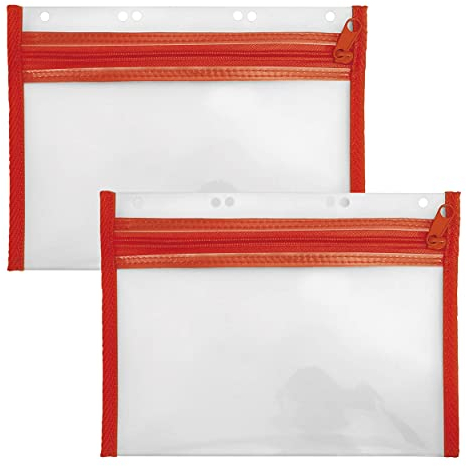 VELOFLEX A435002 - Dokumentenhülle mit Reißverschluss, 2 Stück, DIN A5, abheftbar, rot, VELOBAG XXS, Reißverschlusstasche