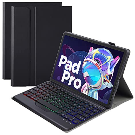 GUPENAA Funda con Teclado para Lenovo Tab M10 HD REL TB-X605F/X505F-2019 10.1'', Slim Lightweight Stand Cover con Teclado Retroiluminado Bluetooth Desmontable Magnéticamente,Black1