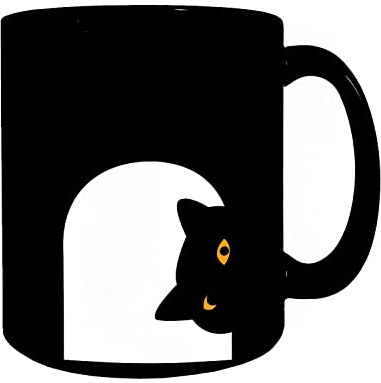 speecheese Schwarze Katze schaut durch Schlüsselloch Kaffeebecher