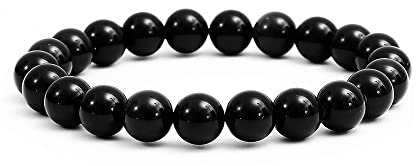 SIMPLÍ BASIC Natural Black Obsidian Healing Gemstone Crystal Bracelet 8mm Bead | Protection, Grounding & Energising |Stress Relief & Cleansing | Beaded Bracelet| Mum Girlfriend Gifts for Him & Her