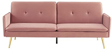 BAÏTA Canapé Droit Adam 3 Places Convertible en Velours Rose poudré