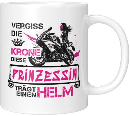 TassenTicker - Motorrad Tasse - Geschenke für Frauen Freundin Frau - Motorradfahrerin - Geschenkidee - Kaffeetasse - lustig - Bikerin - Becher (Weiss)