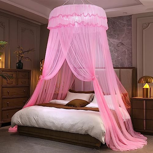 Kertnic Moskitonetz-Betthimmel für Mädchen, Prinzessinnen-Betthimmel, Bettvorhang, feines durchsichtiges Netz, Kuppelbetthimmel, Kinder und Erwachsene, Spitzenzelt für Doppelbett, Queen-Size-Bett,