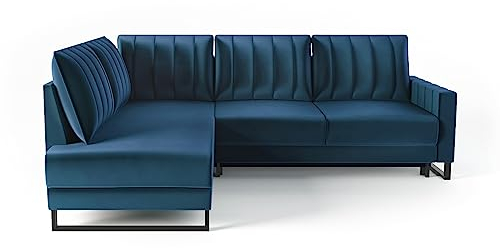 Siblo Ecksofa mit Schlaffunktion Vito Kollektion - Große Couch L Form 4 Personen - Schlafcouch mit Bettkassen - Klappsofa mit Bettkasten Sofa 4-Sitzer - 243x192x90 cm - Blau - Linke Ecke
