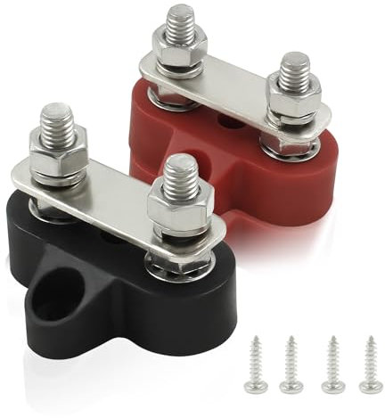Moicstiy 2 Pcs Single Stud Battery Junction Post Power Terminal Block Sets M6 Power and Ground Distribution Studs Bus Bar Connector for RV Boat Truck Car(Red and Black)