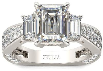 Jeulia Ring aus 925er Sterlingsilber mit drei Steinen Valentinstagsversprechen Jubiläumsringe Bandringe für Sie Frauen und Mädchen mit Schmuckschatulle (Silber, 66(21))