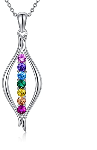 Shusukue Chakra Kette 7 Chakren Steine Yoga Halskette Damen Silber 925 mit Anhänger