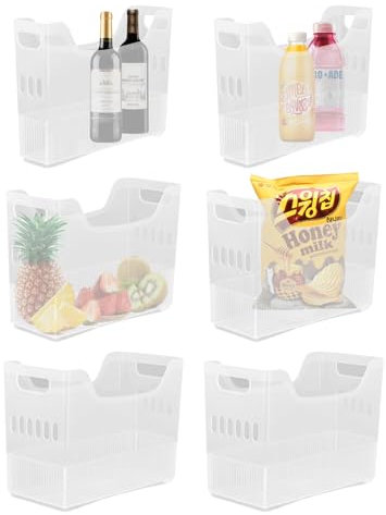 Voittozege 6 Pcs Freezer Organizer Bins with Wheel Tall Narrow Kitchen Organization Rolling Bins Storage for Cabinet, Bathroom, Under Sink, Office