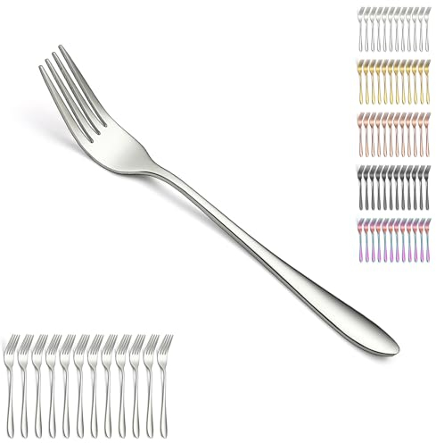Berglander fourchettes de table 12pcs de 20,5 cm, ensemble de fourchettes à dîner en acier inoxydable pour la maison, le restaurant, les repas quotidiens, facile à nettoyer et lavable