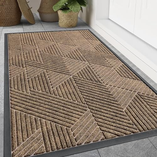 smiry Door Mat, Heavy Duty Door Matts Indoor Outdoor, Dirt Trapper Easy Clean Doormat, Non Slip Floor Mat for Front Door, Entrance, 80 x 120 cm, Brown