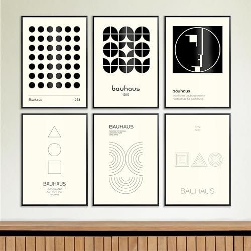 6 X Bauhaus Poster-Set | DIN-A4 | Art Kunstdrucke, Wandkunst, Künstler-Posters | Bauhaus Bilder | Plakate für Wand im Wohnzimmer, Schlafzimmer | Deko Aesthetic Bilder, Minimal Wandbilder | Vintage