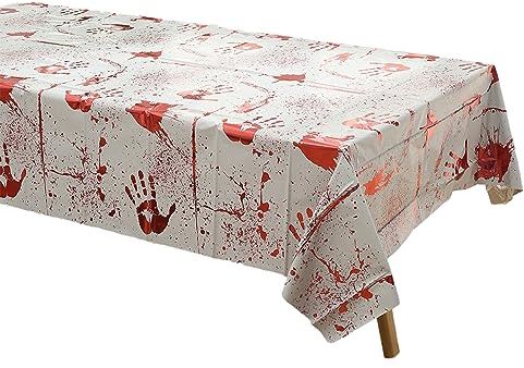 jebyltd Halloween blutige Tischdecken, Kunststoff-Totenkopf-Abdeckung, blutige Tischdecke, blutige Handabdrücke, Tischdecken, rechteckig, gruselige Abdeckung