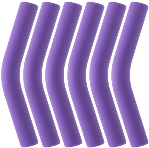 HINZIC 6Pcs Metal Straw Silicone Tips 5/16 inch Wide(8mm Outer Diameter) Food Grade Rubber Straw Covers Purple Flex Elbow Hydraflow Straw Replacement Tip for Stainless Steel Metal Straws