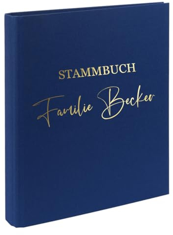 AWASG Dokumentenmappe Stammbuch - Personalisiert mit Namen - Ringbuch Ordner für die Familie - Familienordner Leinen zum Einsortieren von Unterlagen (navy)