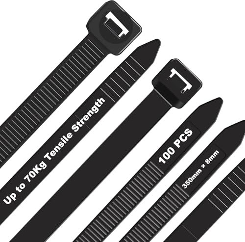 DUNSOO 100 Pezzi Fascette Plastica Lunghe Nero, 350 x 8mm Fascette Elettricista per Uso Interno ed Esterno, Gestione dei Cavi Elettrici, Fili, Giardinaggio