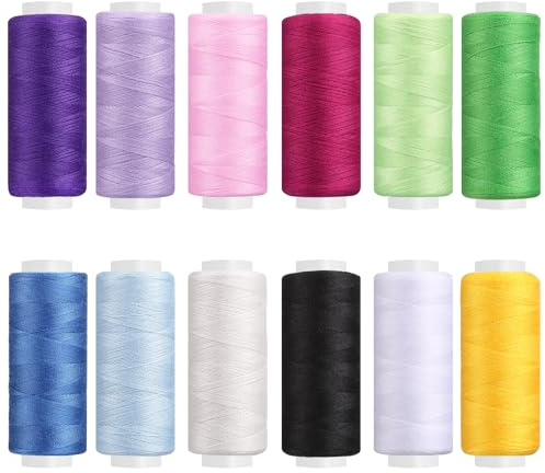 LIHAO Sewing Thread-12 Color Set of Sewing Threads for Sewing Machine | 400 Yards/362m, Polyester Thread Sewing Kit, All Purpose Polyester Thread, for Machine and Hand Sewing