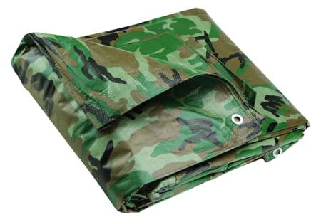 ANSIO Tarpaulin 2m x 3m Water-resistant Tarp, Reinforced Eyelets - Camo | Multipurpose Groundsheet, Cover for Camping, Garden, Storage, DIY Projects with UV Protection, Weatherproof & Frost-Resistant
