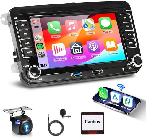 2G+64G Android Radio de Coche para VW Golf 5 6 Passat Polo Tiguan Touran Caddy Skoda Seat 7 Pulgadas Pantalla Táctil Wireless Carplay Radio con Android Auto GPS WiFi Bluetooth FM/RDS Cámara Trasera