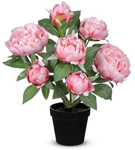 Oairse Kunstblumen Pfingstrose im Topf Kunstseidenblume Rosenstrauch Künstliche Pfingstrose Kunstblumen wie Echt Deko für Hochzeitsdeko, Tischdeko, Wohnzimmer, Schlafzimmer, Zimmer Deko