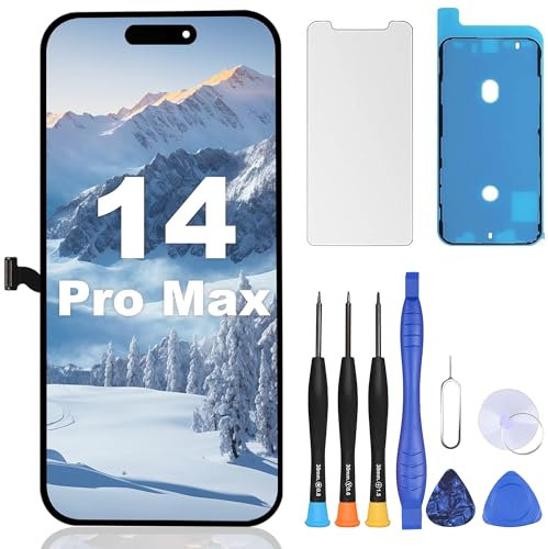 ZOETEC Bildschirm Ersatz für iPhone 14 Pro Max LCD Display 6,7 Zoll Full HD 3D Touch Digitizer Montage mit Reparatur-Werkzeug-Kit, wasserdicht Kleber, gehärtetes Glas