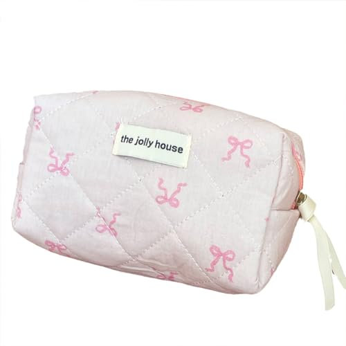 Ocuuer Gesteppte Make-up-Tasche, Make-up-Aufbewahrungstasche, große Kapazität, Kosmetiktasche, ästhetische tragbare Kosmetiktasche aus Baumwolle for Reisen im Freien (Stil 3)