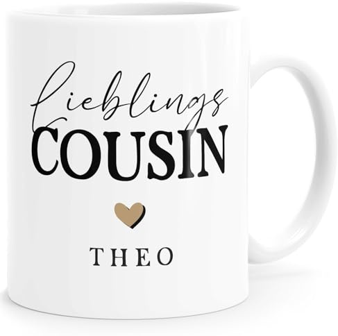 SpecialMe® Kaffeetasse Lieblings Cousin Cousine mit Herz personalisierte Tasse Individuelle Namenstasse Weiss standard