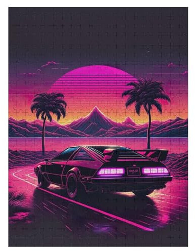 Auto Sonnenuntergang Puzzles 500 Teile Für Jugendliche Kreatives Holzpuzzlespielzeug Familienspiel Schwierigkeitsgrad Herausforderungspuzzles (55×41cm)