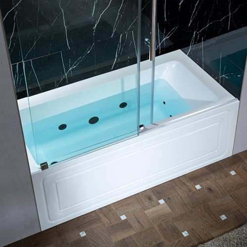 WOODBRIDGE 60 x 32 Alcove Acrylic Rectangular Whirlpool Heated Jetted Tub in White with Left Drain, Matte Black Finish, BS429-L-MB02