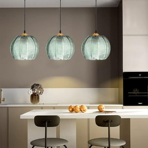 KOSHSH Hängelampe Pendelleuchte 3 Flammig,Hängelampe Esstisch mit Grün Glas,E27 Modern HöHenverstellbar Pendellampe,für Wohnzimmer Küche Schlafzimmer Flur(3Pack 9.8IN)