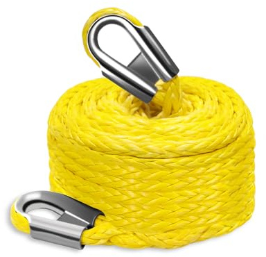 Perantlb Corda sintetica per verricello da 1,3 cm x 127,7 m - 11339,8 kg, con gancio per veicoli stradali 4WD SUV ATV UTV (giallo) (1,3 cm x 150 ')