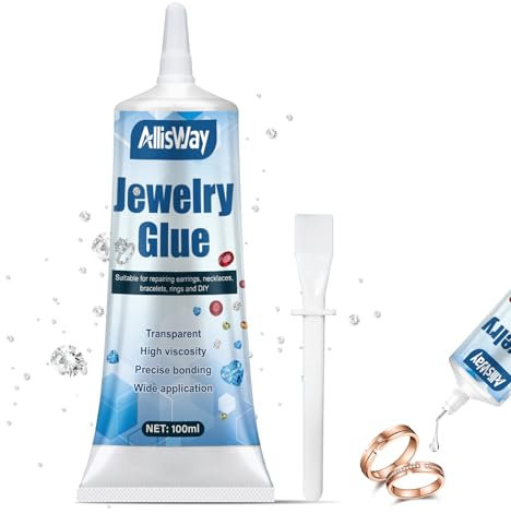 Allisway Pegamento para Bisutería Transparente, Pegamento Fuerte para Joyas, Adecuado para Reparar Collares, Pulseras, Pendientes y Bricolaje, Adhesión Precisa de Joyas y Perlas, 100 ml