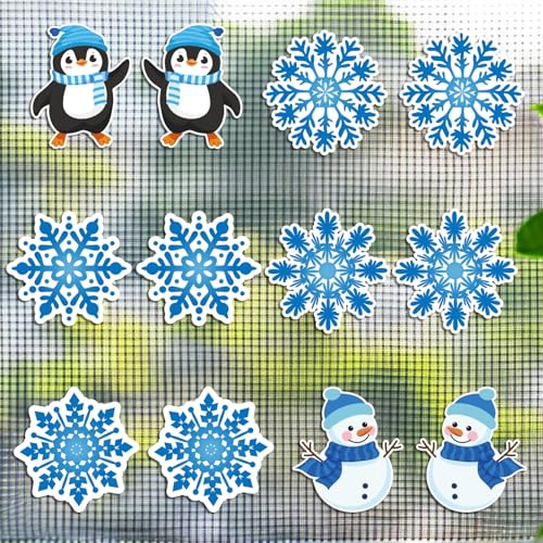 12stk/6 Paar Dekorative Magnete für Fliegengittertüren, Wintermotiv Schneeflocken Schneemänner Pinguine Flexible Magnete Schutz Haustieren Vögeln Kühlschrankaufkleber Kreuzfahrt-Türdekoration