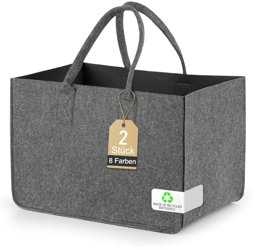 2 Stück Einkaufstasche Groß Filz 30L, Filztaschen Damen Shopper 40x27x27 cm, Einkaufskorb Klein Look für Einkauf, Spielzeug & Auto Organizer, Stabil, Faltbar & Leicht